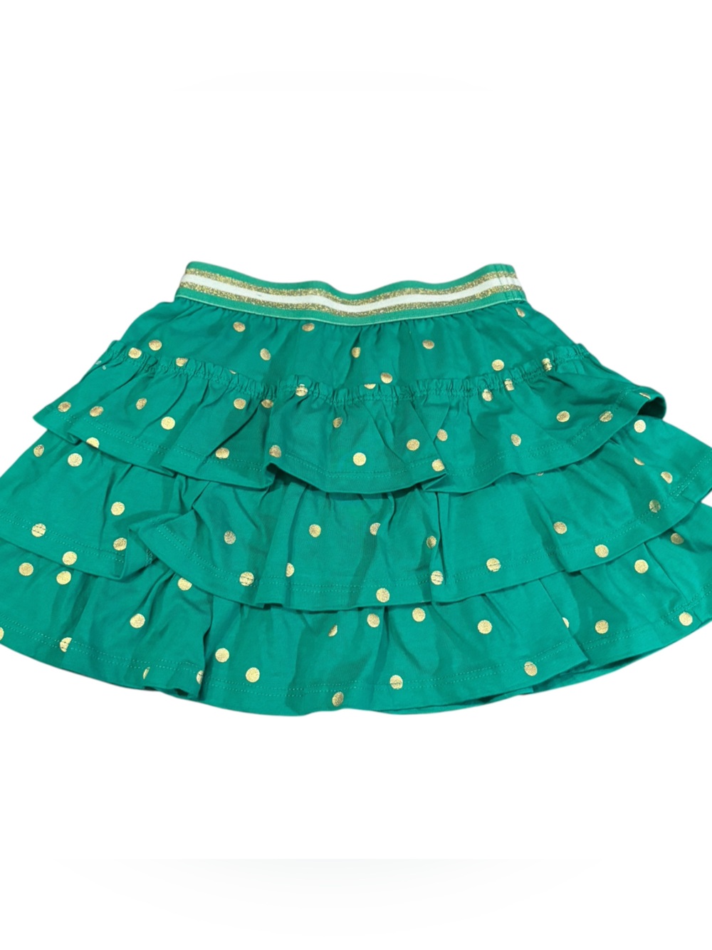 Boden, size 6-7Y green skirt with Gold Dot Accents and elastic waistband